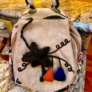 Floral Embroidered Beige Backpack